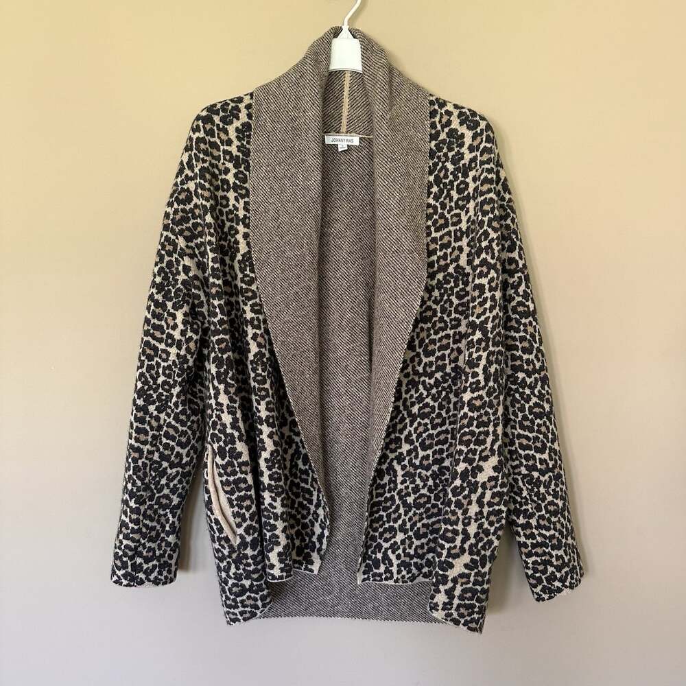 Johnny Was S Wool Cashmere Leopard Cheetah Cardigan Sweater Open Front Animal - Picture 3 of 8